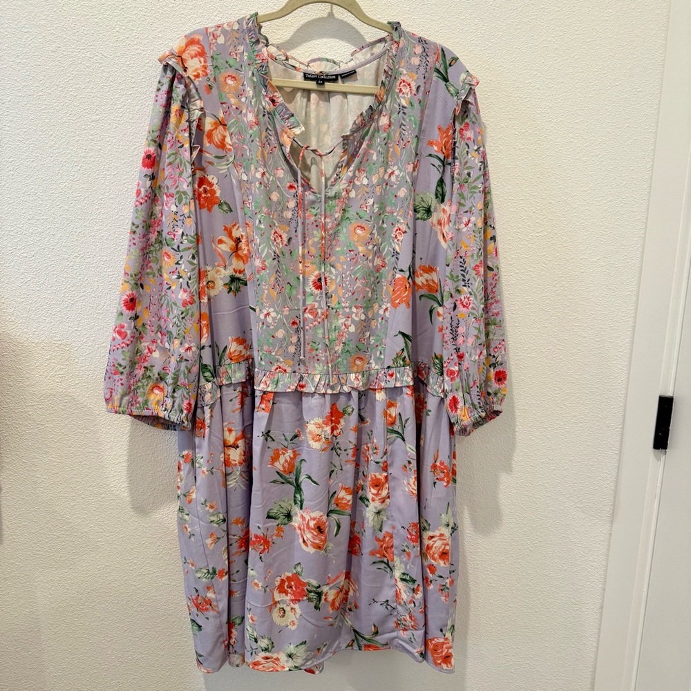 Tolani Collection Long Sleeve Dress/Tunic Ruffle Cottage Floral Peasant Babydoll